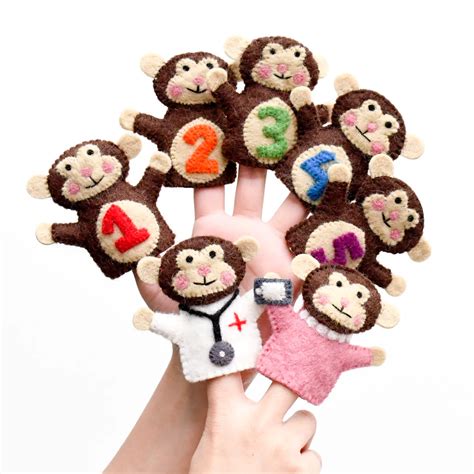 Tara Treasures - Five Little Monkeys, Finger Puppet Set - Bambi Bunny Co