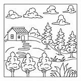 Print Design Nature Landscape Outline Coloring Page 11232419 Vector Art  sketch template