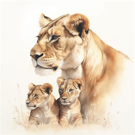 Premium Photo | Lion family drawing art