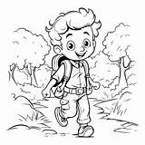 Premium Vector  Black And White Cartoon Illustration Of Kid Boy Hiking sketch template
