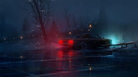 Car In Snow Night (#3219568) - HD Wallpaper & Backgrounds Download