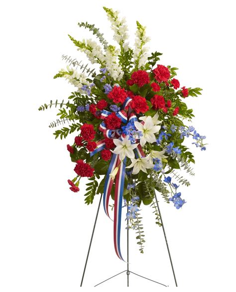 Red White and Blue Funeral Flowers Standing Spray