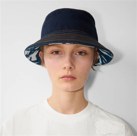 Reversible Denim Bucket Hat in Indigo/white - Men | Burberry® Official