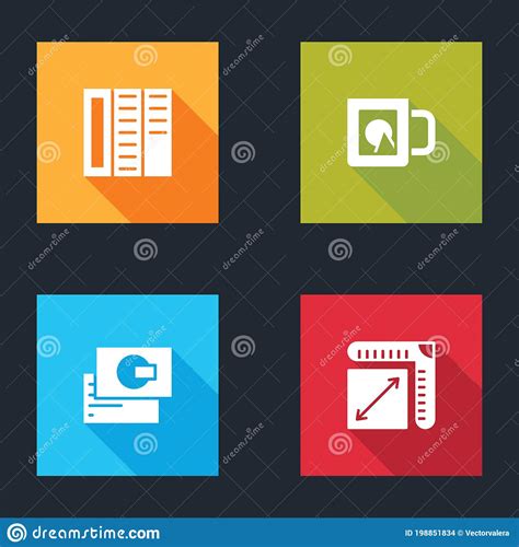 Set Brochure, Coffee Cup, Business Card and Paper Size Icon. Vector Stock Vector - Illustration ...