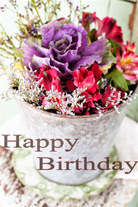 Happy birthday cake and flowers images ~ Greetings Wishes Images