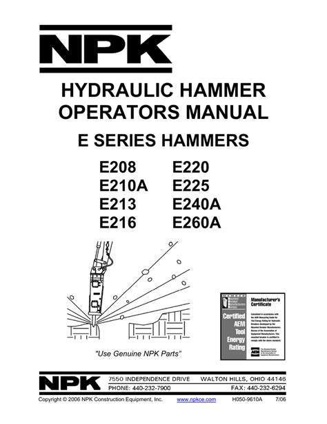 HYDRAULIC HAMMER OPERATORS MANUAL | Manualzz