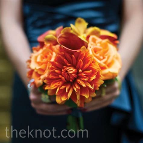 Orange Dahlia and Rose Bridesmaid Bouquet