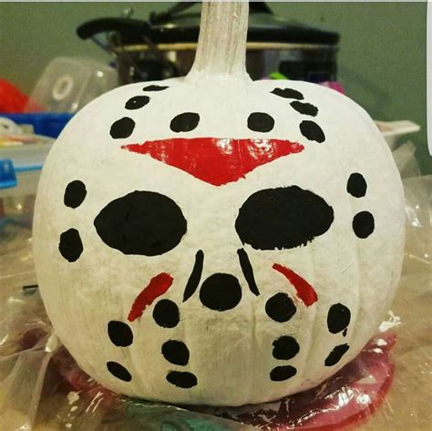 Jason from Friday the 13th painted pumpkin | Halloween crafts snacks, Halloween pumpkins painted ...