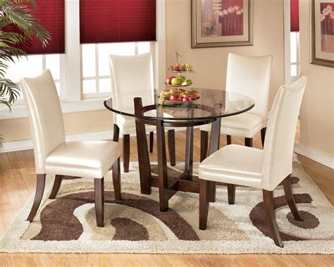 Ashley Signature Design Charrell 5 Piece Round Dining Table Set with Ivory Chairs | Dunk ...