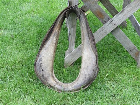 Antique Horse Yoke, Horse Collar, Decorative Gray Black Leather Mule Harness, Large Entryway Art ...