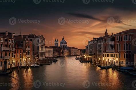 Panoramic night view at Venice, Italy, created with 23825138 Stock ...