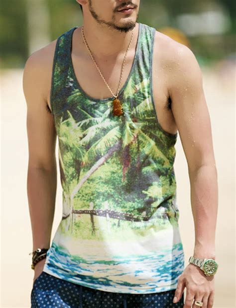 Men Summer Casual Cotton Tank Top Loose Beach Tank Tops Mens Sleeveless ...