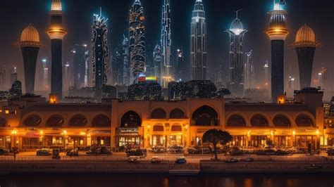 Premium AI Image | A cityscape at night with a building in the background