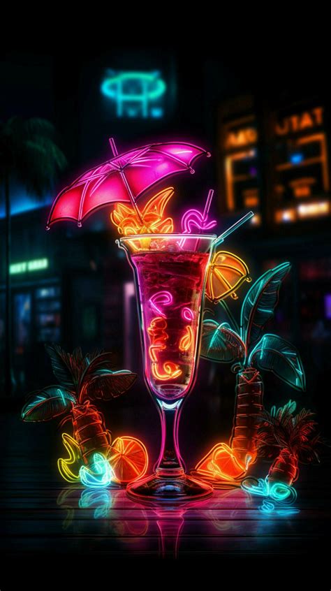 Vivid libations A neon sign entices with a tropical cocktail and ...