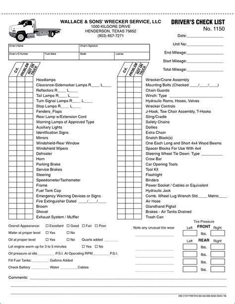 Tow Truck Driver’s Checklist and Vehicle Inspection