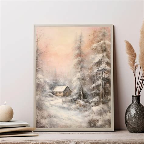 Vintage Winter Cabin Print Winter Wall Art White Wall Art - Etsy