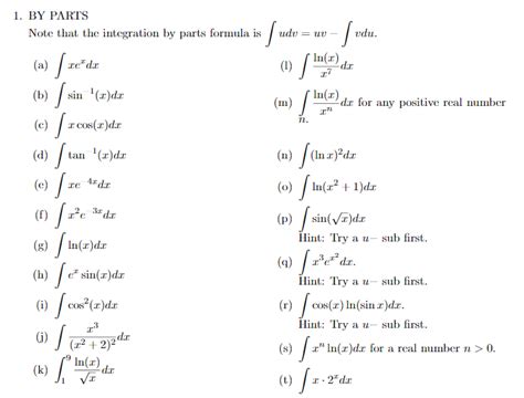 Solved 1. BY PARTS Note that the integration by parts | Chegg.com