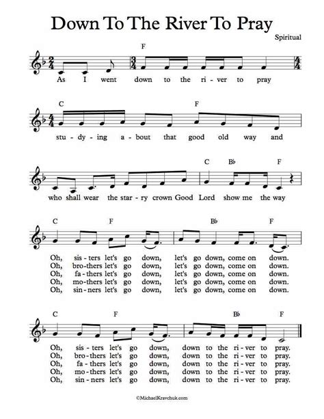 Free Lead Sheet Down To The River To Pray | Gospel song lyrics, Hymns ...