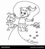 Kid jumping rope Cartoon coloring Page Royalty Free Vector sketch template