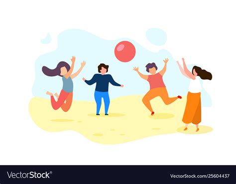 Happy cartoon group children play ball outdoors Vector Image