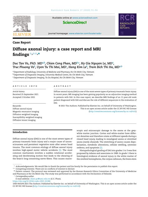 (PDF) Diffuse axonal injury: a case report and MRI findings