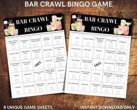 Bar Crawl Bingo Game for a Fun Drinking Activity Use for - Etsy UK