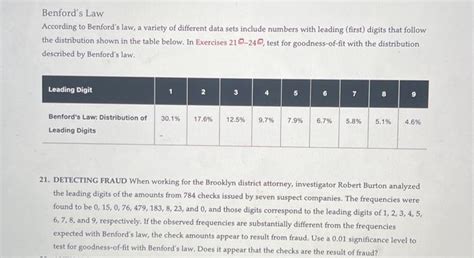 Benford's Law According to Benford's law, a variety | Chegg.com