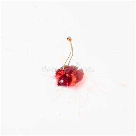 Squashed Red Cherry Berry Fruit on Bright White Background. Red Ripe Fruit Concept Stock Image ...