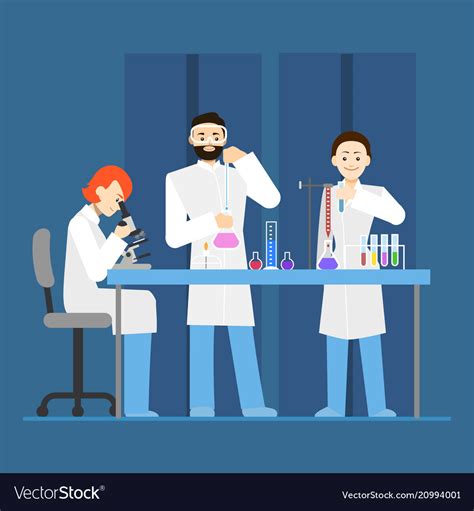 Cartoon scientists working at lab concept Vector Image