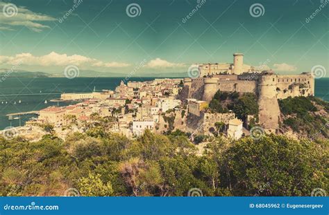 Gaeta View with Ancient Castle on Coastal Rock Stock Photo - Image of ...