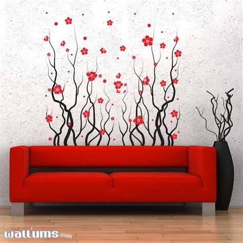 Red Blossom Flowers Wall Decal Sticker Flower Wall Sticker