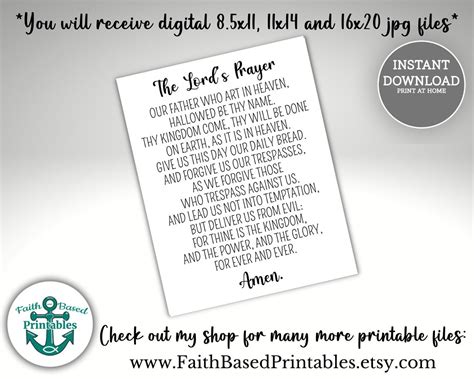 The Lord's Prayer Printable Matthew 6 Scripture Print | Etsy