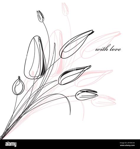 graphics card with a sketch of tulips on a white background Stock ...