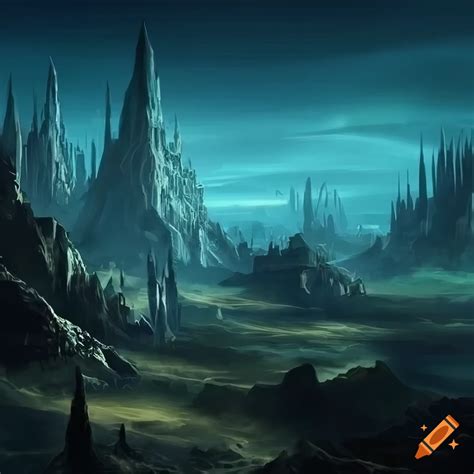 Scifi fantasy landscape wallpaper on Craiyon