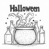 Halloween Cauldron And Potion Bottles Coloring Page Stock Illustration  sketch template