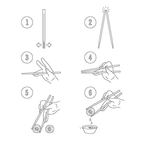 Premium Vector | Instruction how to use chopsticks eating sushi food with special tool guide