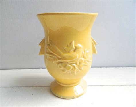 Vintage McCoy Pottery Vase Yellow Birds & Berries by UpHome