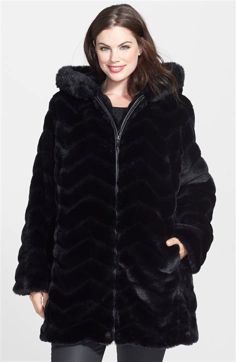 Gallery Chevron Faux Fur Hooded Coat (Plus Size) | Nordstrom