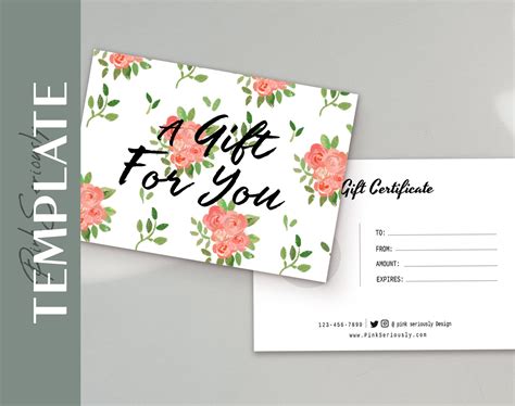 EDITABLE Floral Gift Card Certificate Gift Card Template Shop Voucher ...