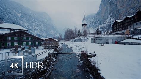 Lauterbrunnen, Switzerland 🇨🇭 ️ Winter, Walking Tour in the Snow, HDR ...