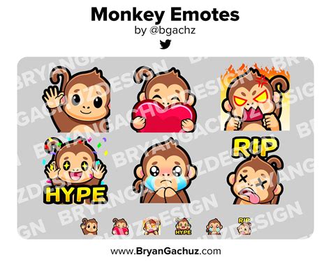 Monkey Twitch Emotes Wave Love Heart Rage Angry Hype Celebrate - Etsy ...