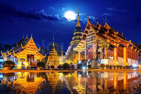 Wat Phra Singh temple at night in Chiang Mai, Thailand. | Stock image | Colourbox