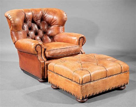 Brown Leather Club Chair and Ottoman, Ralph Lauren