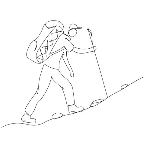 Hike Line Art, Hiking Outline Drawing, Hiker Simple Sketch, Outdoor ...