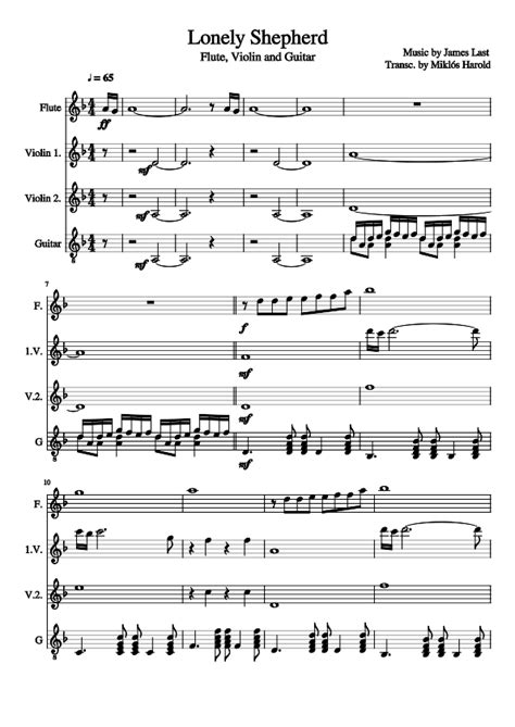 Lonely Shepherd (kill Bill) Sheet Music For Cello Piano Guitar ...