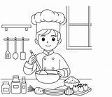 Chef Cooking In A Kitchen Outline Coloring Page Labor Day Hand Drawn  sketch template