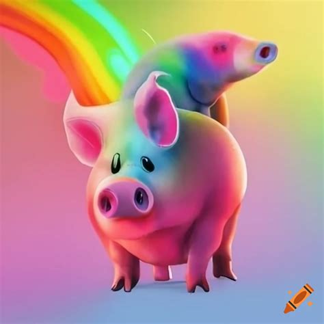 Illustration of a magical rainbow pig on Craiyon