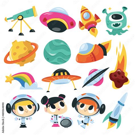 Super Cute Cartoon Space Adventure Set Stock Vector | Adobe Stock