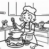 Mom Cooking Coloring Page sketch template
