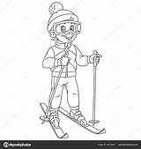Coloring Page With boy Skier ski Running Stock Vector Image By ©Sybirko  sketch template